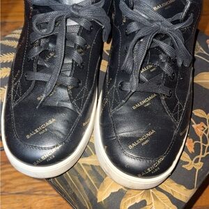 Authentic Balenciaga Black&Gold Leather Shell Sneaker circa 2018